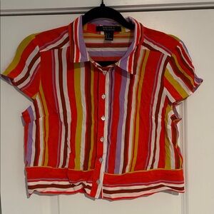 Forever 21 Multicolored Striped Crop Button Down Top